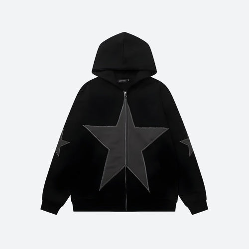 Litlookz Studio Y2K Star Patch Zip-Up Hoodie