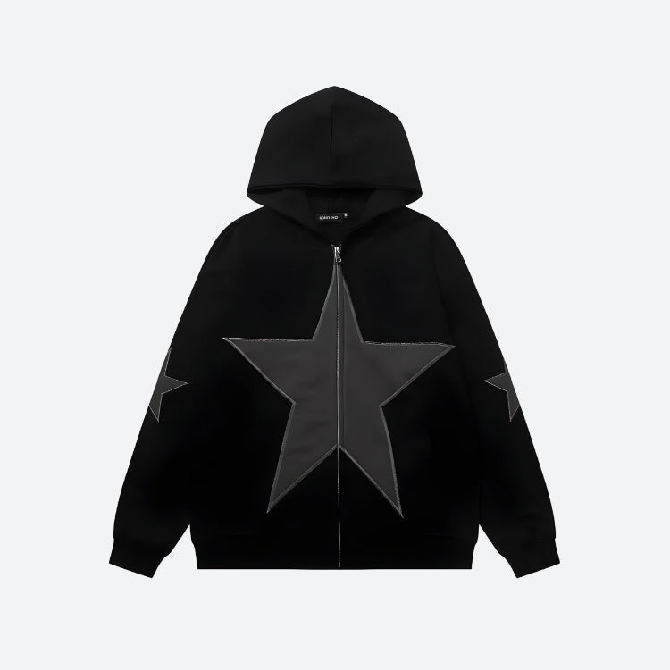 Litlookz Studio Y2K Star Patch Zip-Up Hoodie