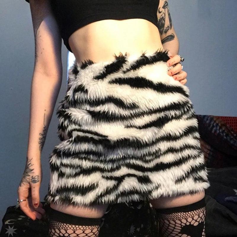 Litlookz Studio Zebra Fluffy Mini Skirt