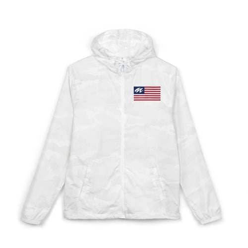 Marine Diagnostic Tools Windbreaker Jacket โ Marine Tech Pride - American Flag Lightweight Hooded Windbreaker