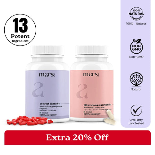 Mars By GHC FusionFlow GLP-1 Combo: Mars Beetroot Nitric Oxide Booster & Mars Akkermansia Muciniphila Capsules