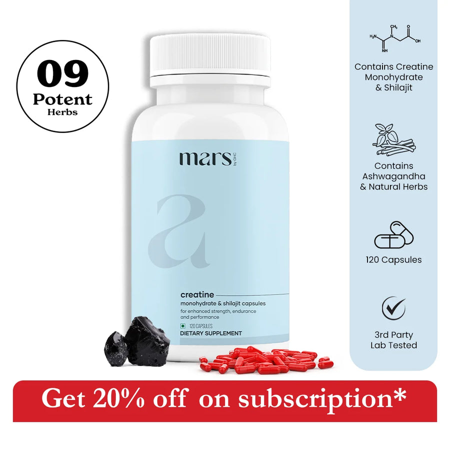 Mars By GHC Mars Micronized Creatine Monohydrate Caps: Powered with Shilajit for Muscle strength, Power & Stamina
