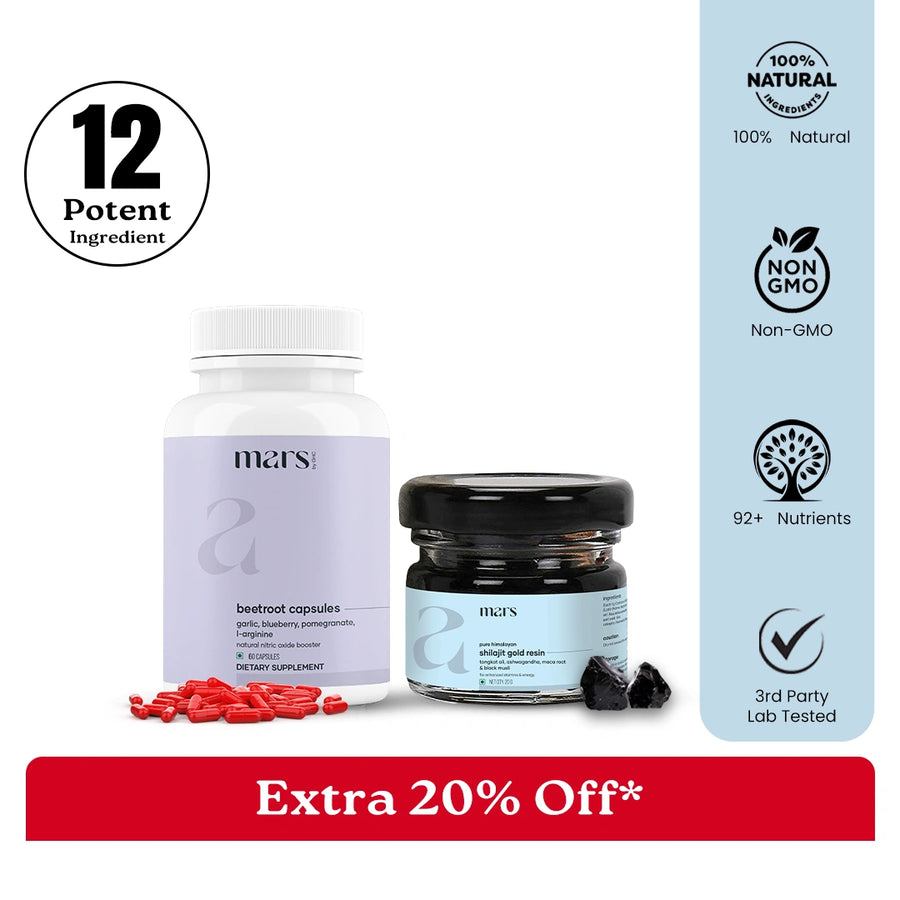 Mars By GHC Mars Nitric Gold Combo : Mars Beetroot Nitric Oxide Booster & Mars Pure Himalayan Shilajit Gold Resin