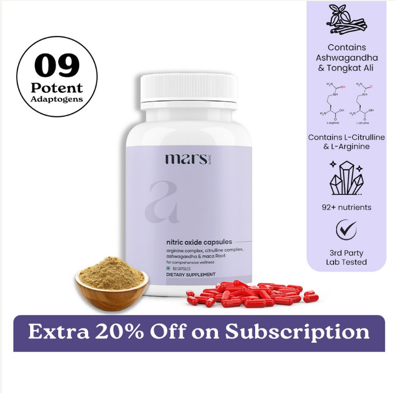 Mars By GHC Mars Nitric Oxide Capsules with L-Arginine, L-Citrulline & Adaptogens – Circulation, Endurance & Recovery Support (60N)