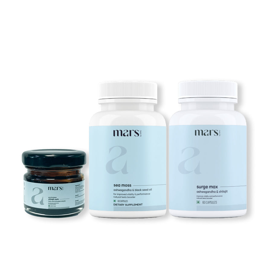 Mars By GHC Performance Plus Combo: Pure Himalayan Shilajit Resin, Natural Ashwagandha Caps & Natural Sea Moss Caps