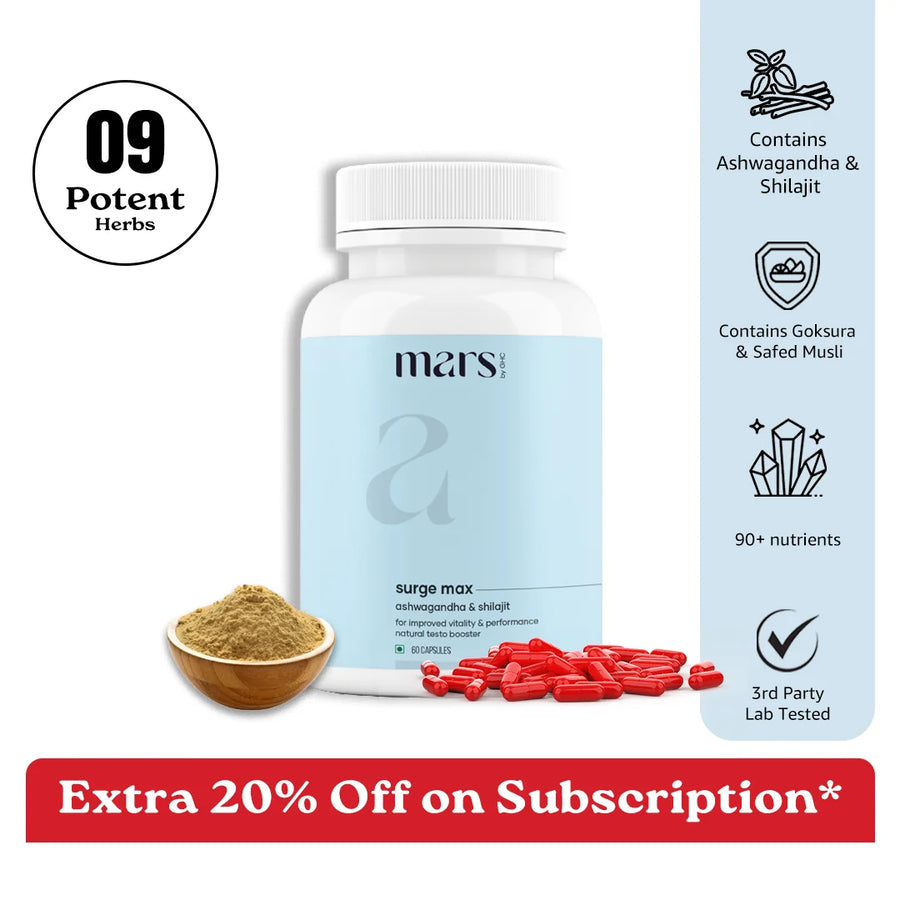 Mars By GHC Mars Surge Max: A Natural Testosterone Support With Ashwagandha & Shilajit (60N)