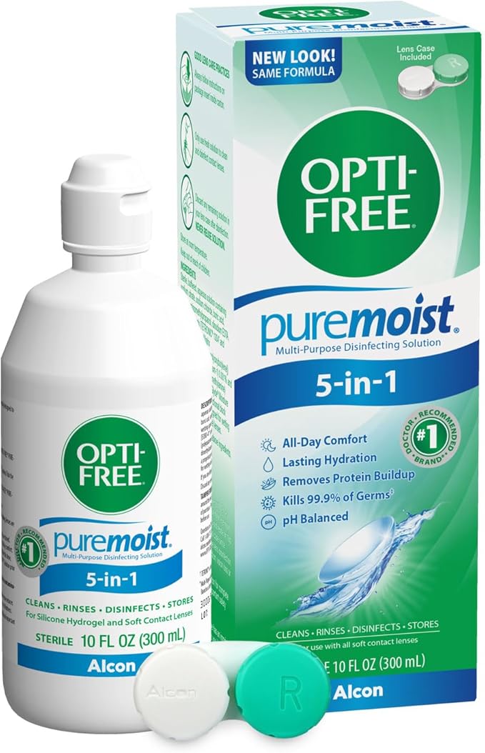 Misaki Cosmetics Opti-Free Puremoist Multi-Purpose Contact Lens Cleaning and Disinfecting Solution with Lens Case, 10 FL Oz
