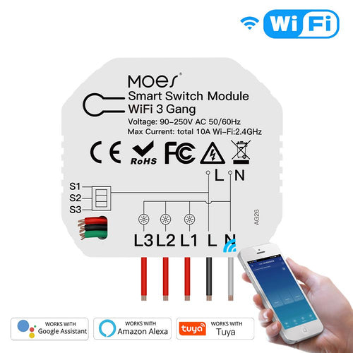 Moes 3/4 Gang, 1/2 Way Module, Wireless Home Smart Switch Light Modular