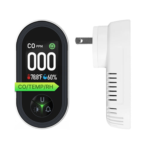Moes Carbon Monoxide Detector Plug-in 3-in-1 Display with Temperature Humidity Sensor Built-in CO Monitor Alarm Sound Warning(Non-Smart)