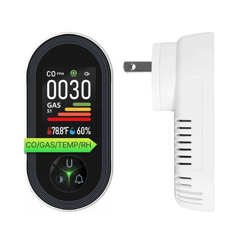 Moes Carbon Monoxide & Natural Gas Detector Plug in, 4 in 1 Temperature Humidity Sensor Built-in Alarm Sound Warning(Non-Smart)