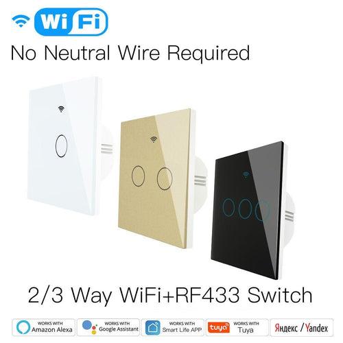 Moes WiFi RF433 Smart  Light Wall Touch Switch Single Pole 220V No Neutral Wire EU Standard