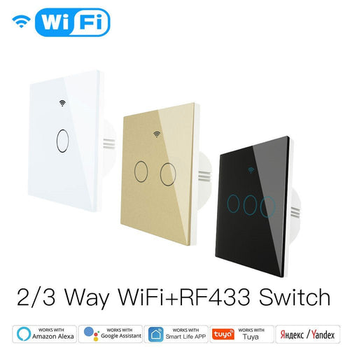 Moes WiFi RF433 Smart Touch Light Switch 1/2/3/4 Gang 2 Way Multi-Control Neutral Wire Required EU