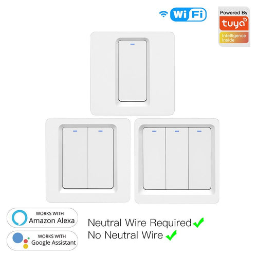Moes WiFi Smart Light Push Button Switch Neutral Wire Optional Capacitor required 220-240V EU
