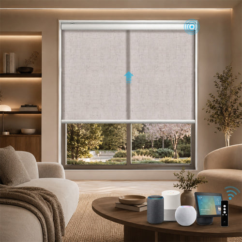 MOES Motorized Light Filtering Roller Shades 70% Blackout Linen