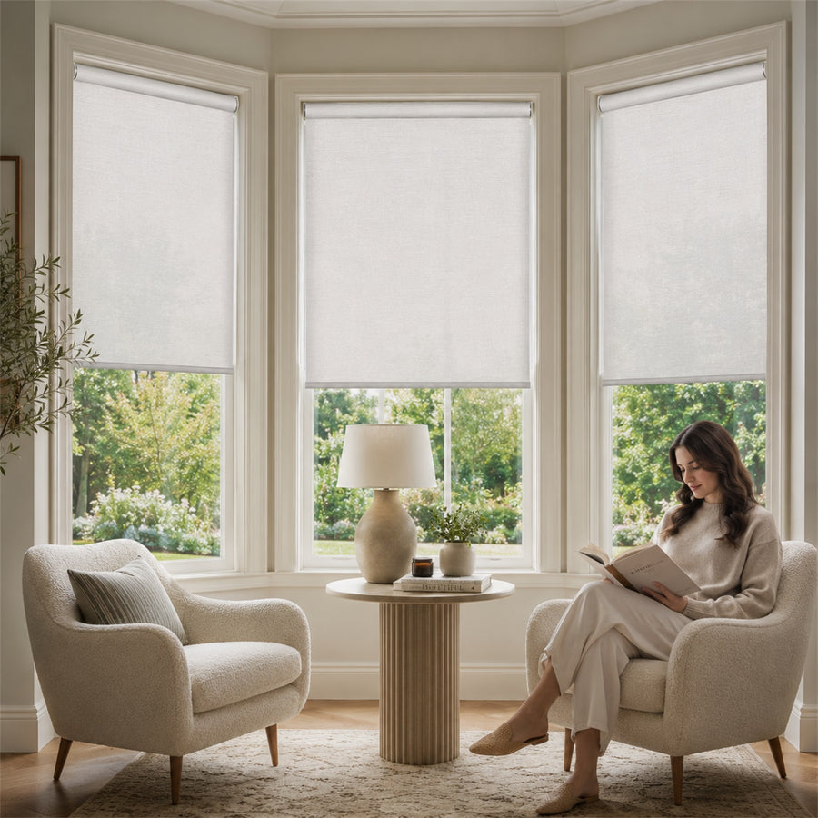 MOES Motorized Light Filtering Roller Shades 70% Blackout Safari