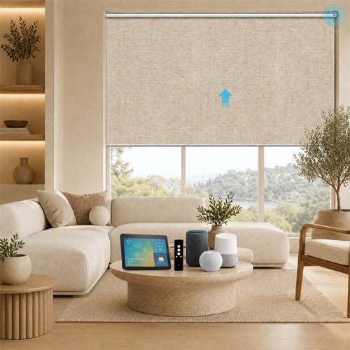MOES Motorized Roller Shades 100% Blackout Linen