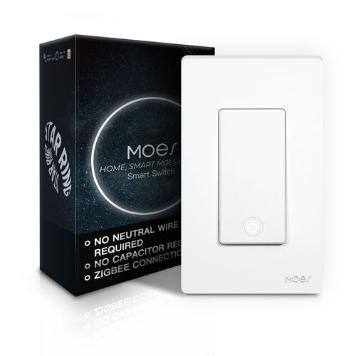 MOES Star Ring ZigBee Smart Light Switch Single Pole, No Neutral Required, No Capacitor
