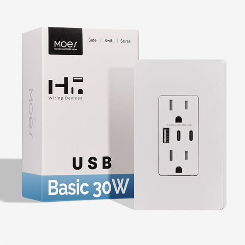 MOES Wall Electrical Outlet 15 Amp 2-Port Type C & 1-Port USB A Port Receptacle