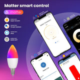 Moes Tuya Matter WiFi Smart LED E14 Dimmable Light Bulbs 2700-6500K+RGB, view 2