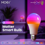 Moes Tuya Matter WiFi Smart LED E27 Dimmable Light Bulbs RGB 2700K-6500K W+C, view 2