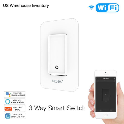 Moes WiFi 3 Way Smart Light Switches Push Button Double Switch Neutral Wire Required 100V-120V