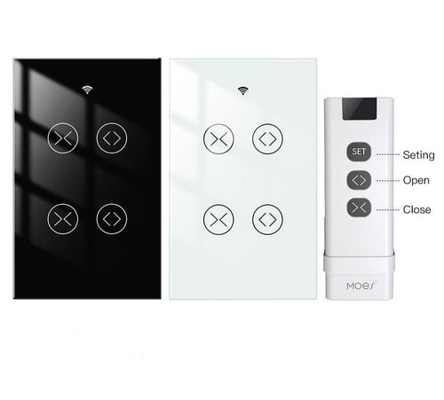 Moes WiFi RF433 Smart Curtain 2 Gang Blind Touch Switch Single Pole Neutral Wire Required US