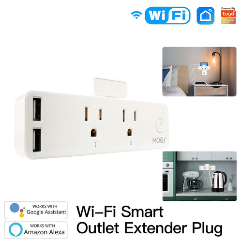 Moes Wifi Smart US Outlet Extender Multi Plug Socket Outlet Shelf With Relay Status, Light Mode Adjustable