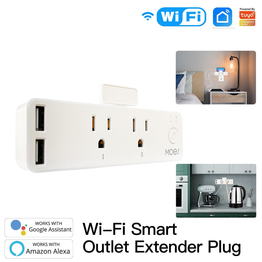 Moes Wifi Smart US Outlet Extender Multi Plug Socket Outlet Shelf With Relay Status, Light Mode Adjustable