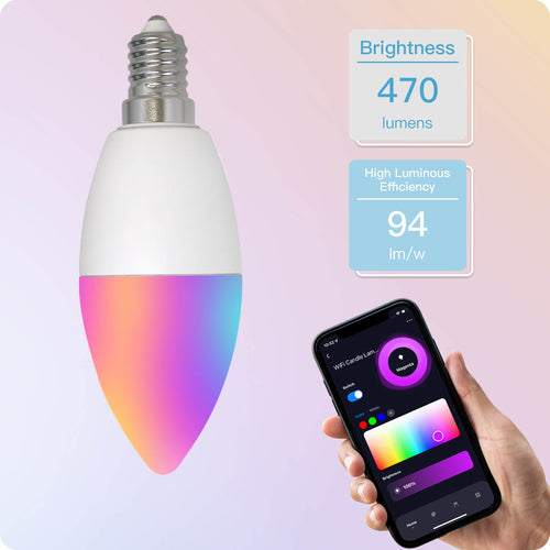 MOES WiFi Smart E12 5W Candle LED Light Candelabra Bulb RGBCCT 2700-6500K Alexa Google Voice Control