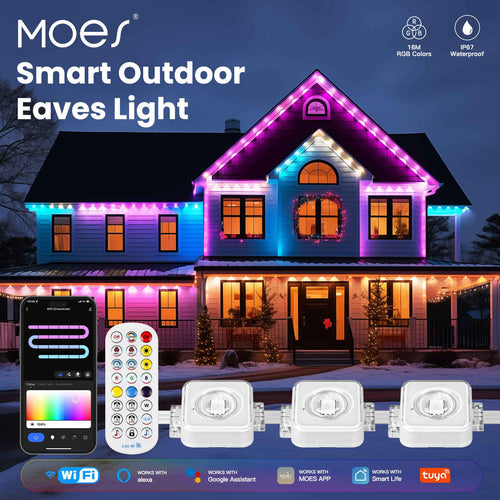 Moes WiFi Smart Eaves String LED Lights Outdoor IP67 Waterproof 1600 Million RGB Color