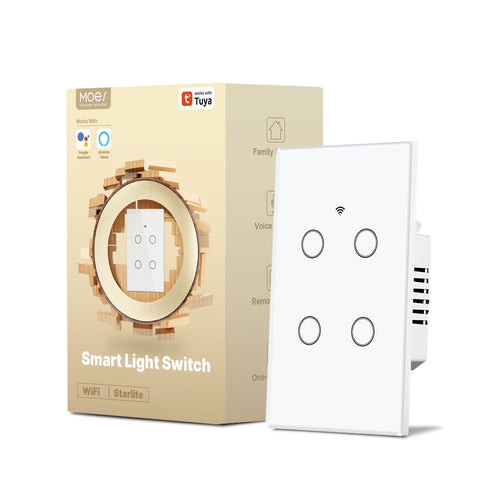 Moes WiFi Smart Light Switch Wall Touch Glass Switch No Neutral Wire Required US Standard