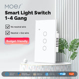 Moes WiFi Smart Light Switch Wall Touch Glass Switch No Neutral Wire Required US Standard, view 2