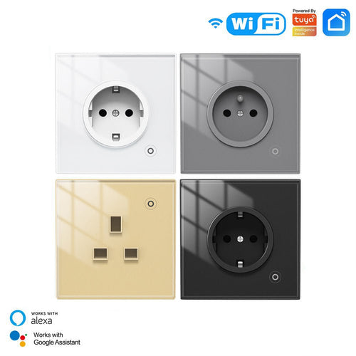 Moes WiFi Smart Wall Socket Glass Panel Outlet Power Monitor Touch Plug Relay Status Light Mode Adjustable EU