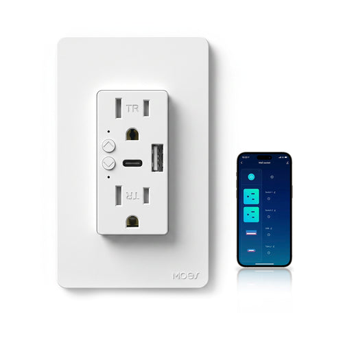 Moes Smart WiFi USB Wall Outlet with Type-C & Type-A Ports, in-Wall Plug Socket Receptacle 15A
