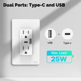Moes Smart WiFi USB Wall Outlet with Type-C & Type-A Ports, in-Wall Plug Socket Receptacle 15A, view 2