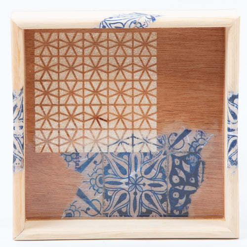 MyTindy 22 cm Wooden Tray with Printed Zelij Fragments