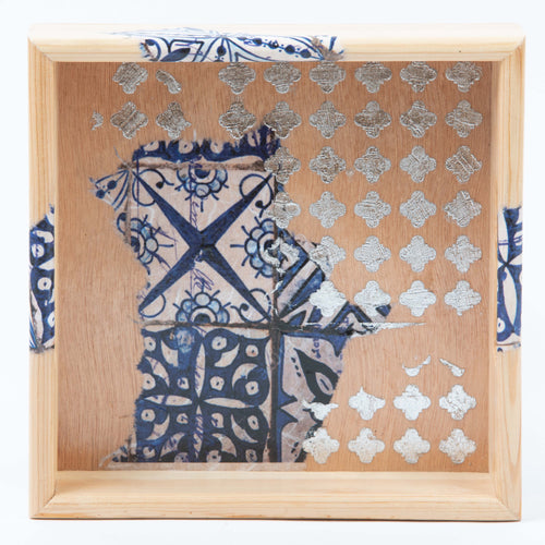 MyTindy 27 cm Wooden Tray with Printed Zelij Fragments