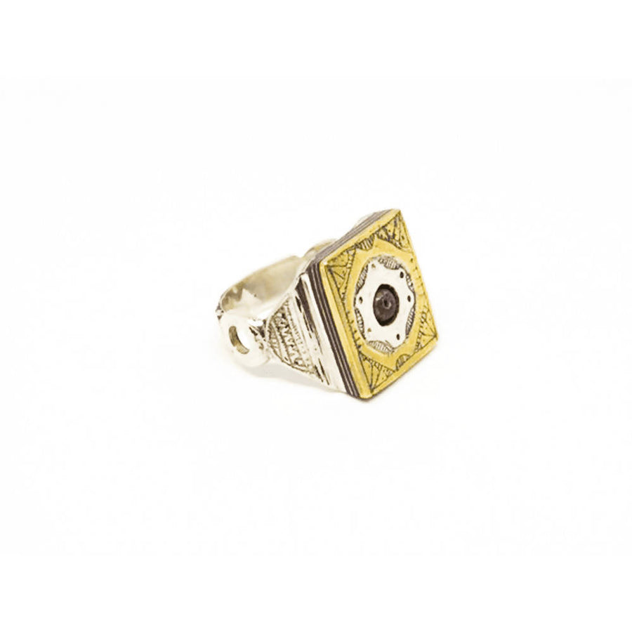 MyTindy African Ring Chevron Bead Stone Hand Gold and Silver Tuareg