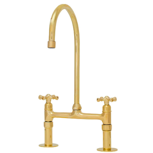MyTindy Antique Brass Bridge Faucet, Unlacquered Brass Kitchen Sink Faucet
