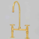 MyTindy Antique Brass Bridge Faucet, Unlacquered Brass Kitchen Sink Faucet, view 2