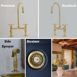 MyTindy Antique Brass Bridge Faucet, Unlacquered Brass Kitchen Sink Faucet, view 5