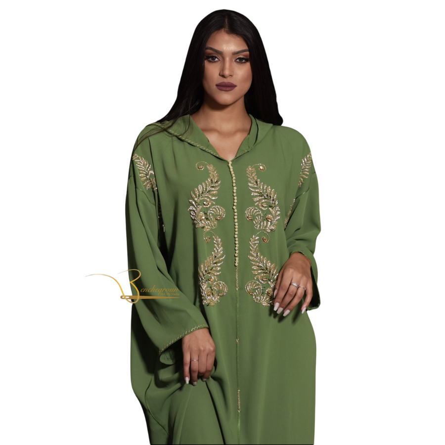 MyTindy Apple Green Djellaba with Pearls