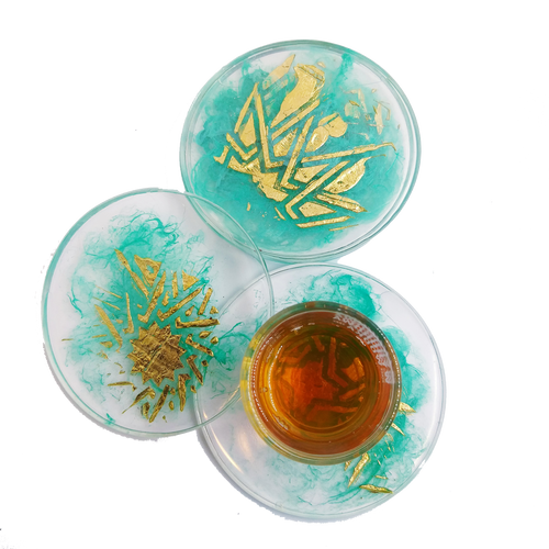 MyTindy Aqua and Gold Resin Coasters