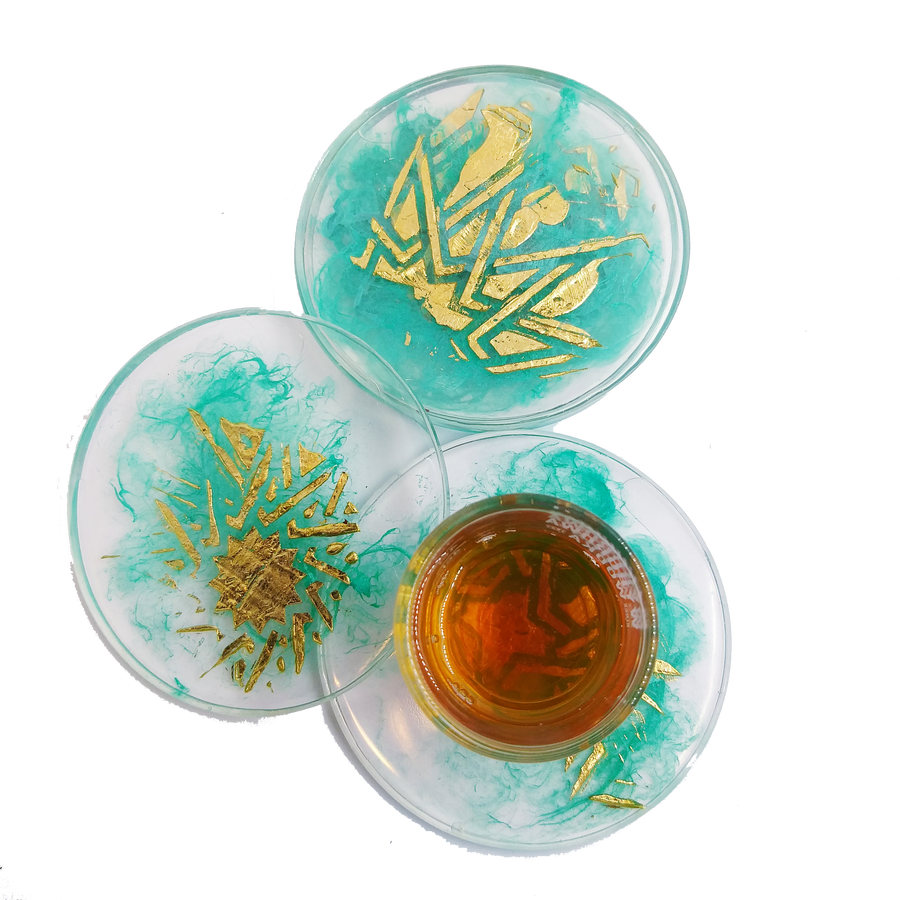 MyTindy Aqua and Gold Resin Coasters