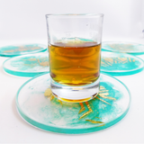 MyTindy Aqua and Gold Resin Coasters, view 2