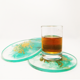 MyTindy Aqua and Gold Resin Coasters, view 3