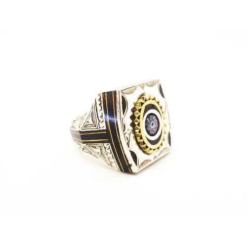 MyTindy Artisan Tuareg Silver & Copper Ring Chevron Bead