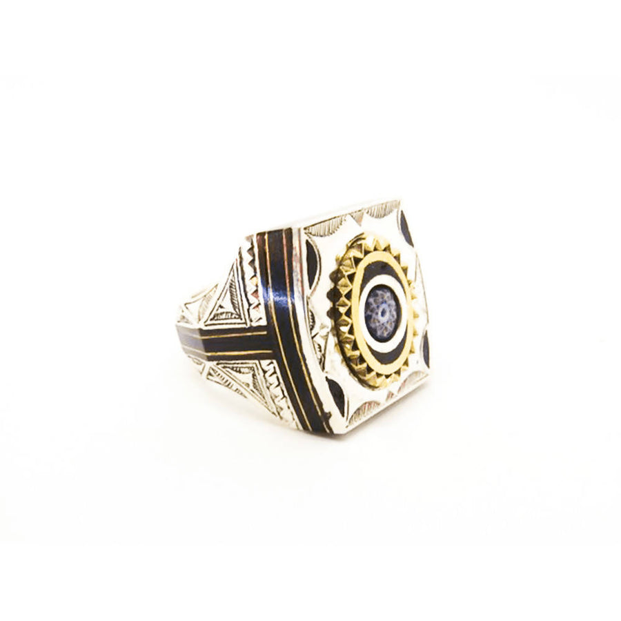 MyTindy Artisan Tuareg Silver & Copper Ring Chevron Bead