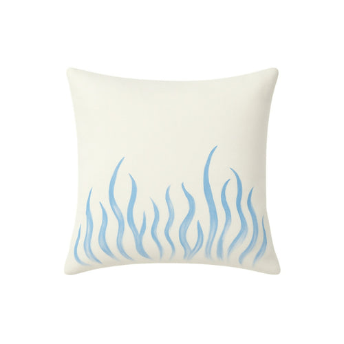 MyTindy Artisanal "Tarz Rbati" Cotton Cushion - Beige & Ocean Blue Embroidery