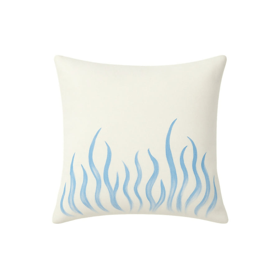 MyTindy Artisanal "Tarz Rbati" Cotton Cushion - Beige & Ocean Blue Embroidery